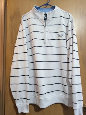 FootJoy White Half-Zip Sweater with Navy Stripes
